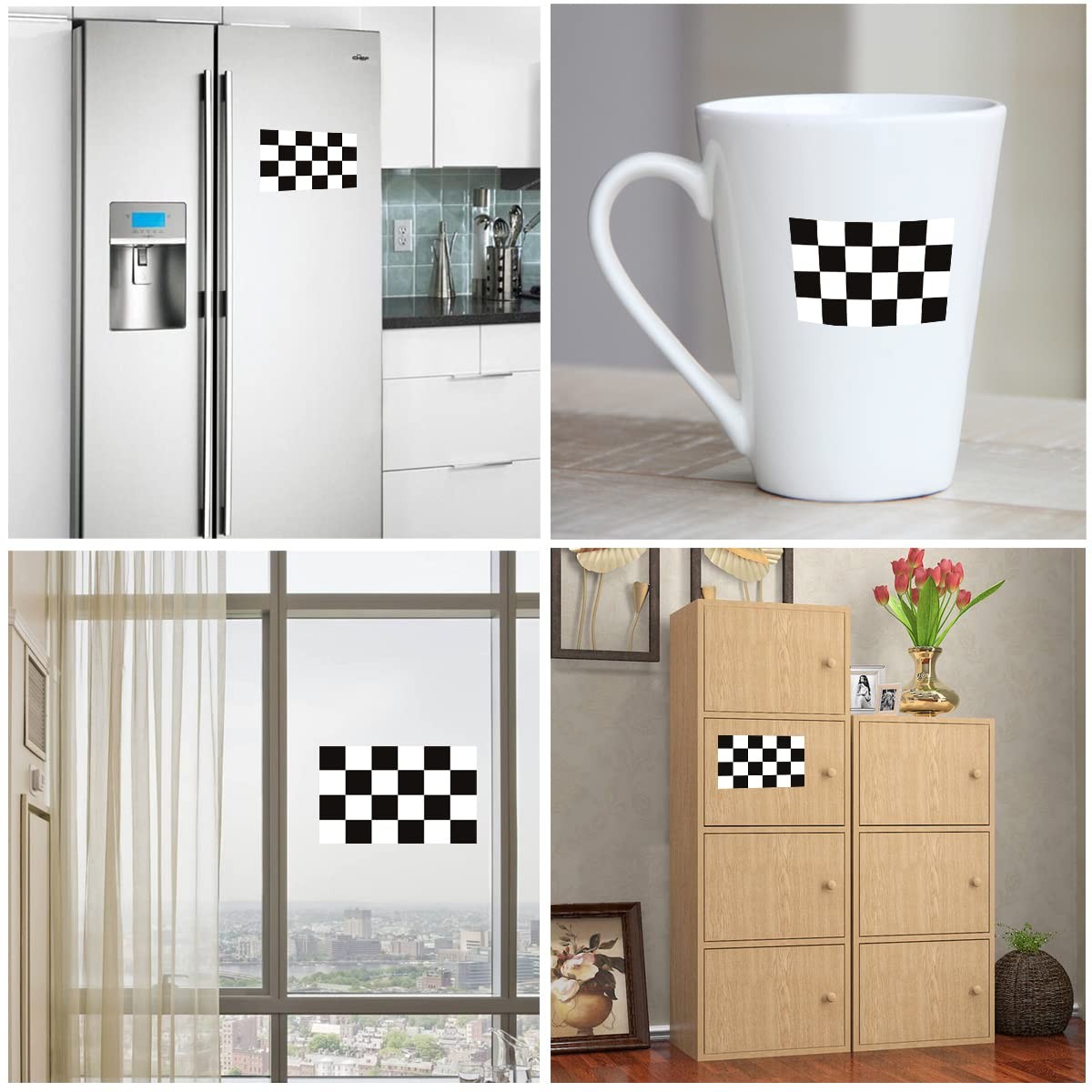 Checkered Black and White Racing Flag Sticker Decal in Multiple Sizes, 3 Pack…