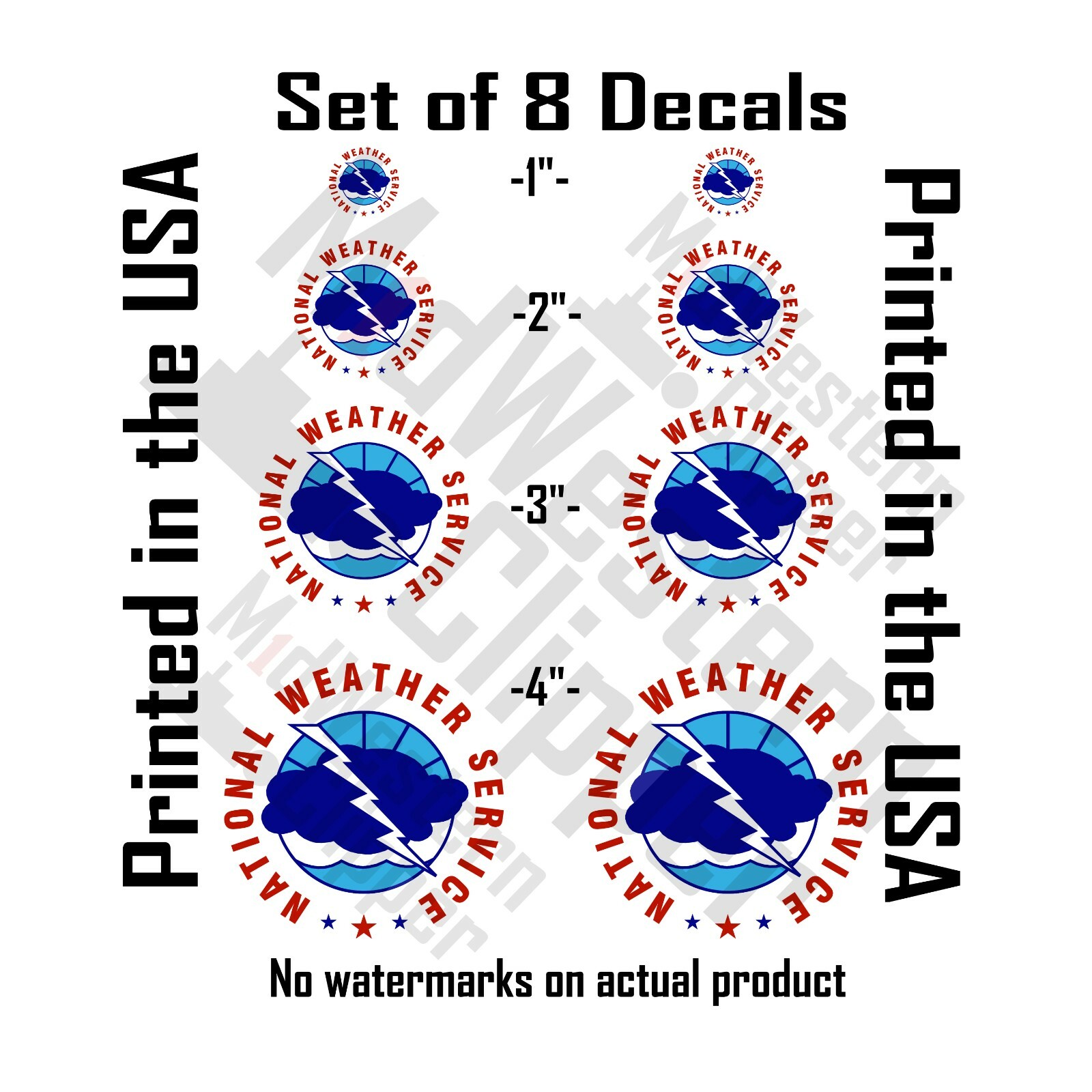 8 National Weather Service decals. 2×1″+2″+3″+4″ stickers. US NWS Roundel