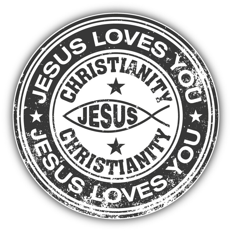 Jesus Loves You Grunge Rubber Stamp Car Bumper Sticker Decal