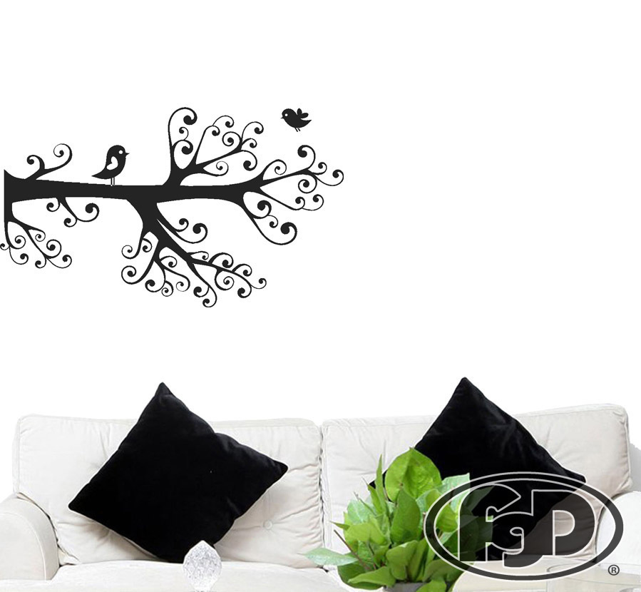 FGD Ornate Tree and Birds Vinyl Decal / Sticker in Black or White 20″ x 34″