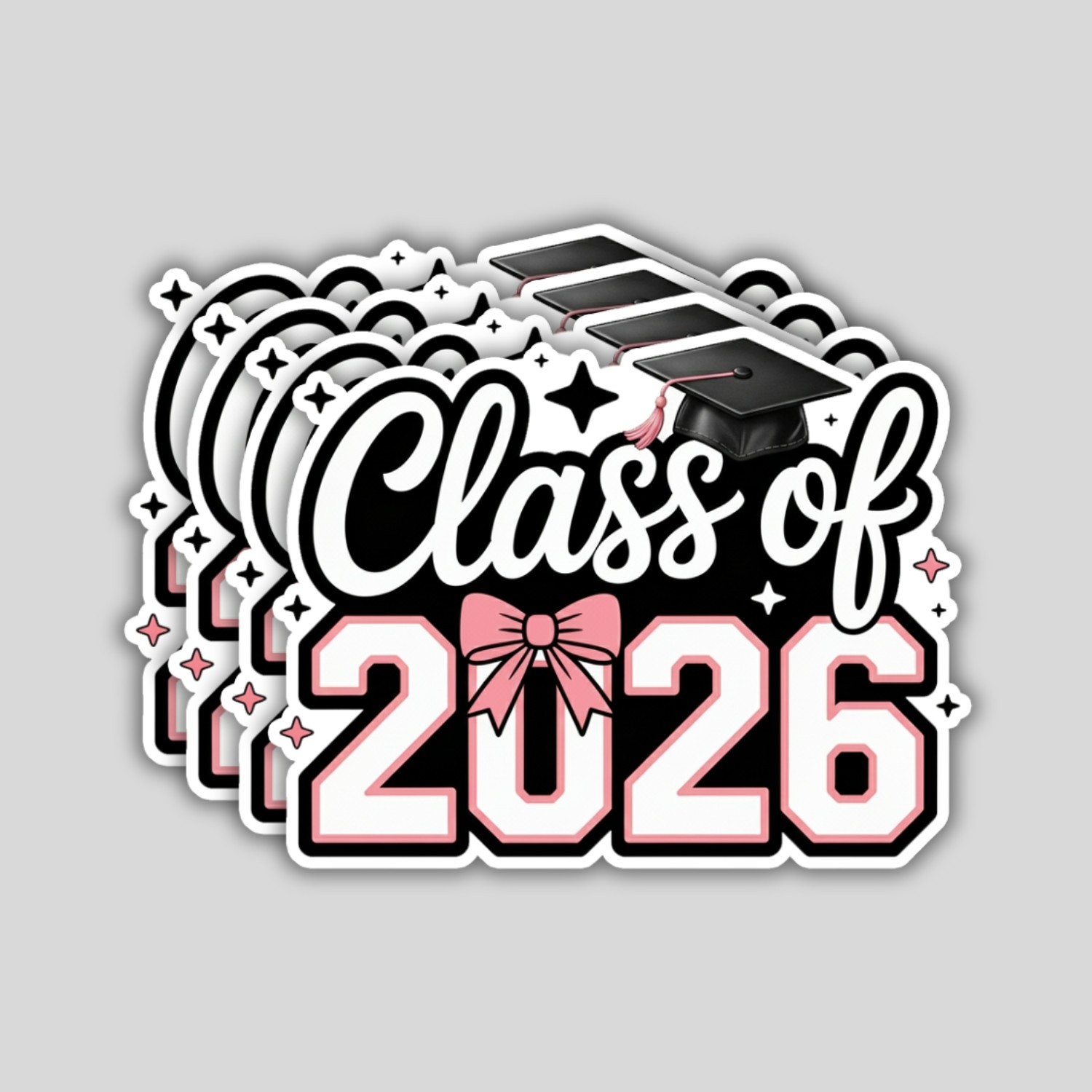 4PCS Class of 2026 Stickers – Pink Graduation Bow & Cap Vinyl Decal Gift Set