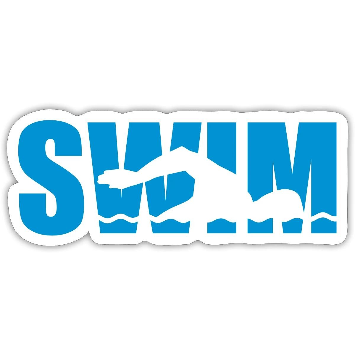 Swimmer Silhouette Swim Lettering Sticker, max. 4 x 4″