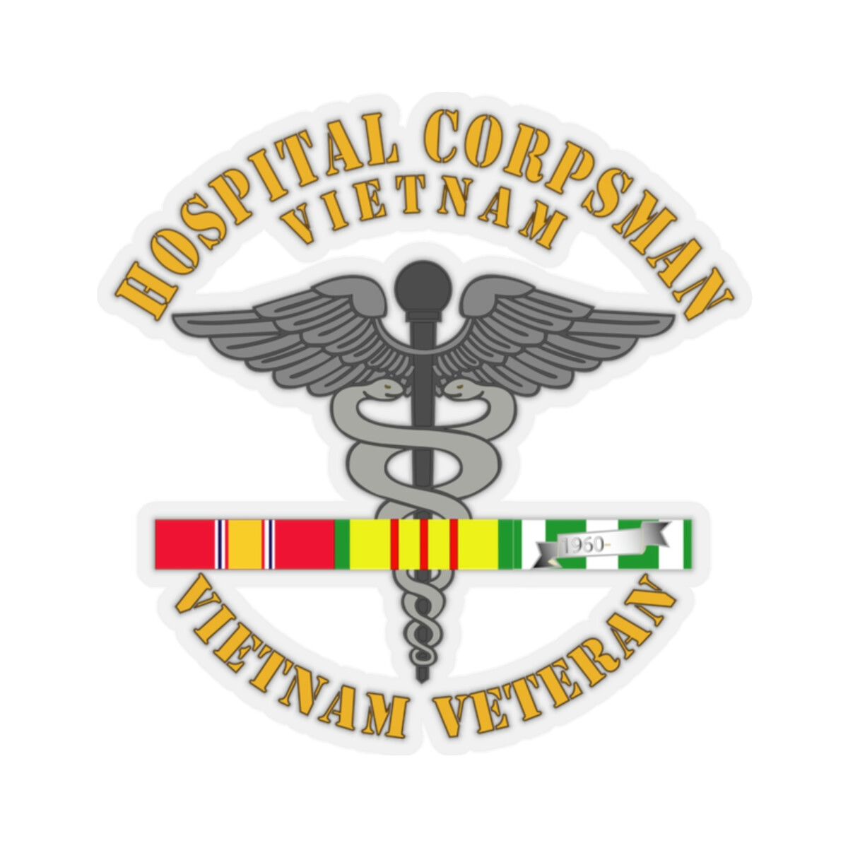 Kiss-Cut Stickers – Navy – Hospital Corpsman w VN SVC Ribbons wo Grad wo DS