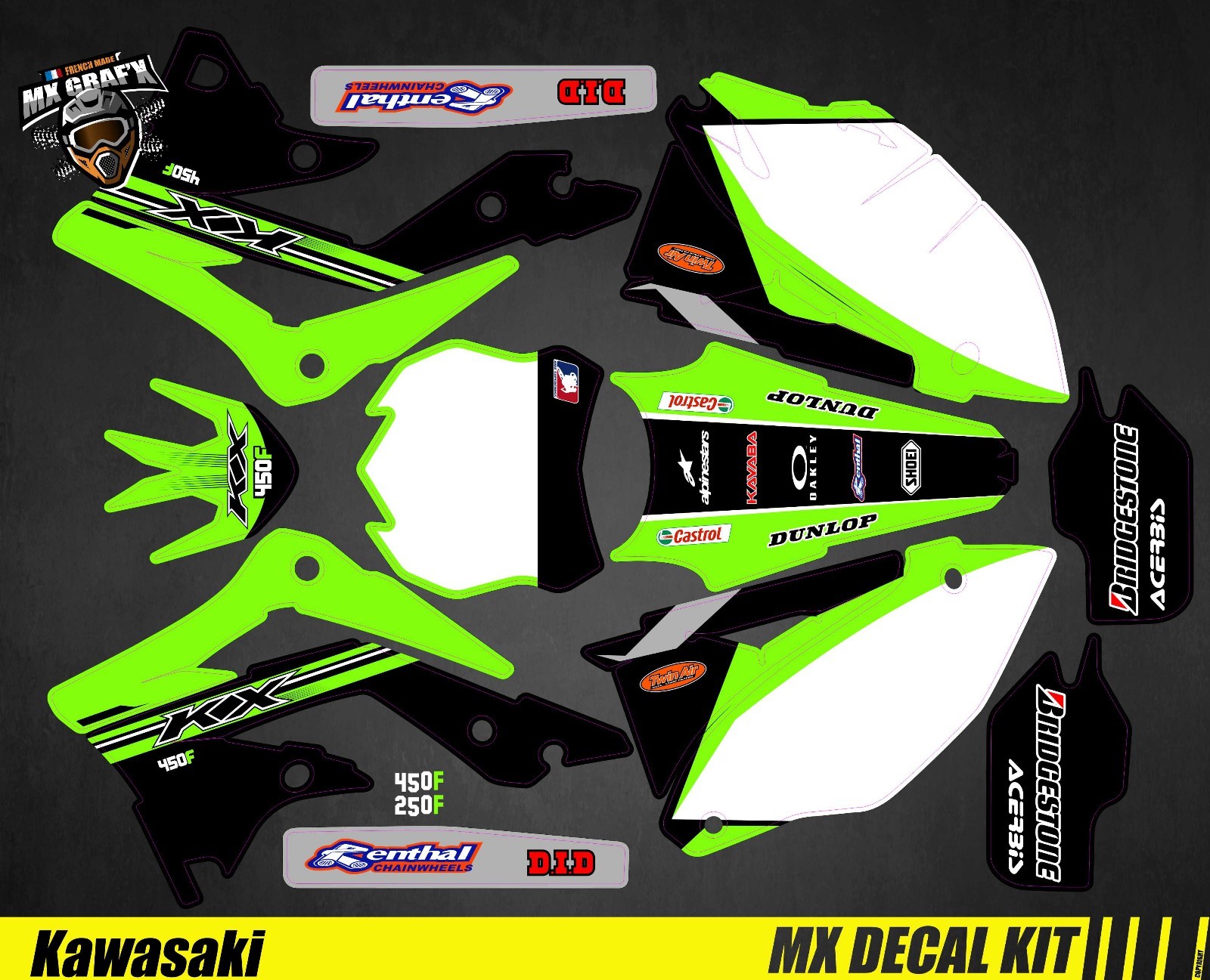 Motorcycle Decal Kit For Kawasaki KXF – Replica 2015
