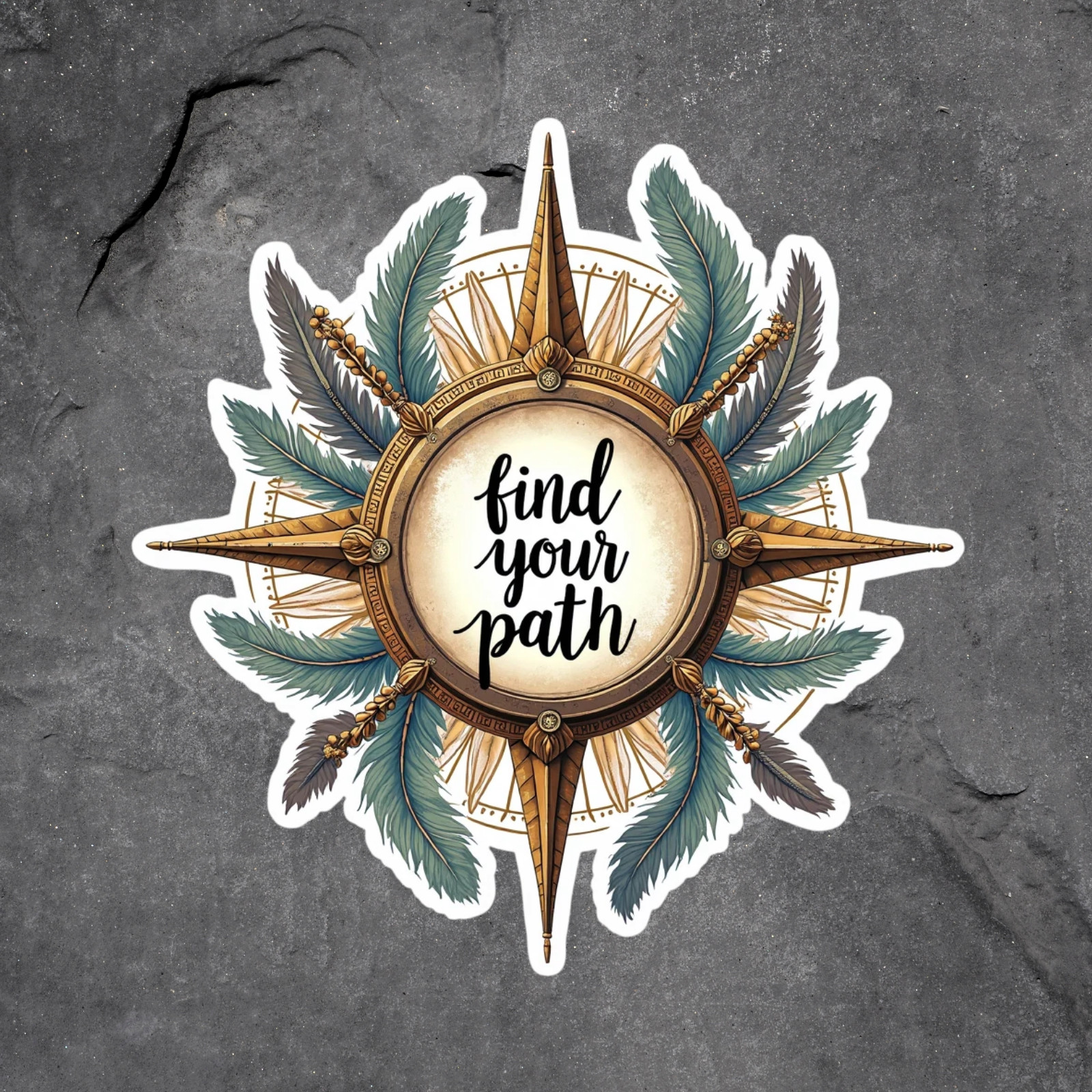 Compass sticker vinyl decal Find Your Path boho feather outdoor adventure