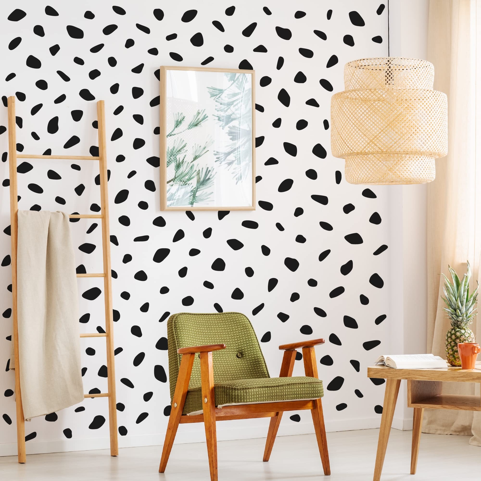 Black Vinyl Irregular Polka Dot Wall Decals Peel and Stick Modern Boho Minima…