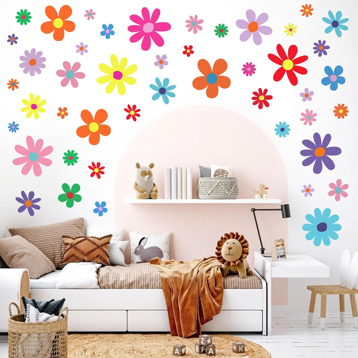 12 Sheets Daisy Wall Decals Boho Flower Wall Stickers Cute Kids Girls Room Decor