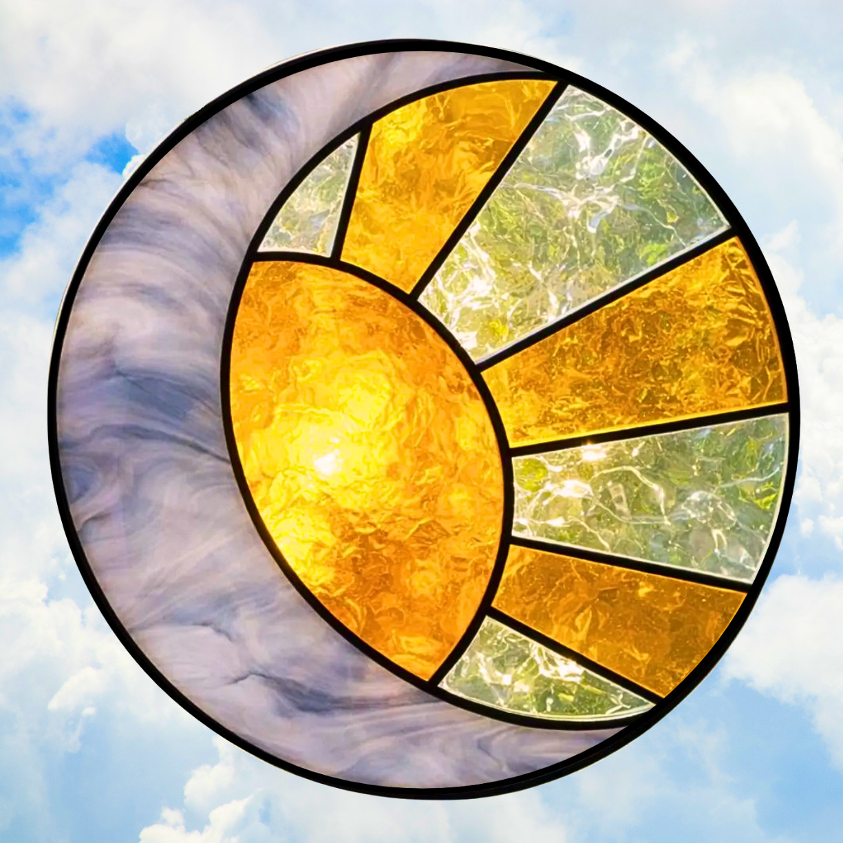 Sun & Moon Faux Stained-Glass WINDOW CLING Size 8″ Round Repositionable Vinyl