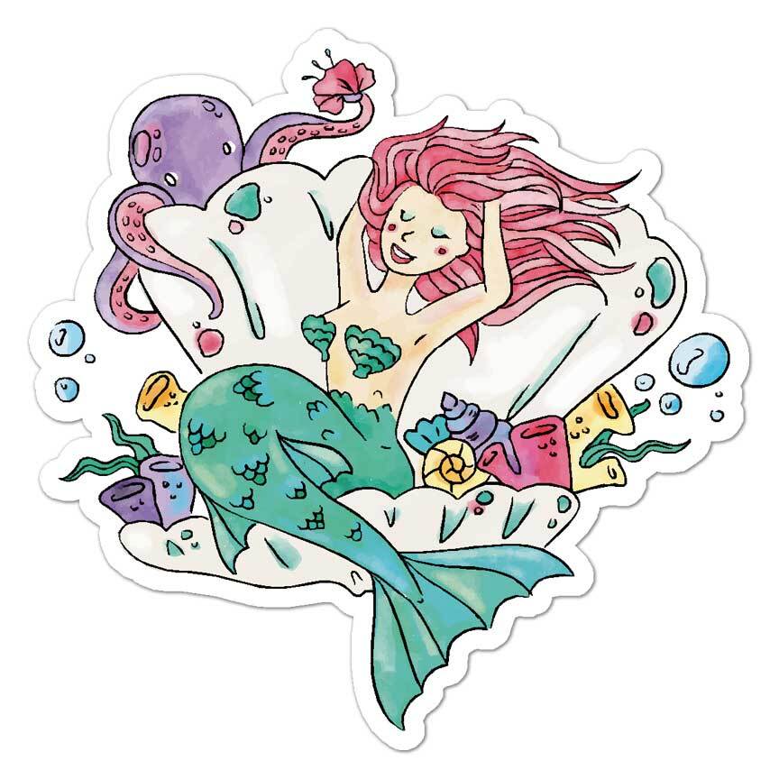 Mermaid Octopus, Vinyl Decal Sticker, Indoor Outdoor, 3 Sizes, #7779