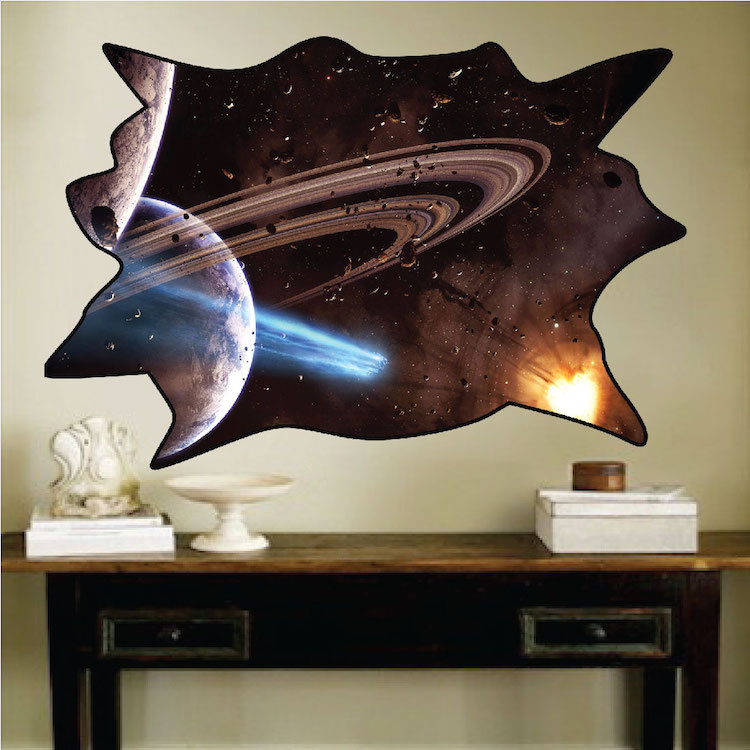 Outer Space Wall Decal Mural Astronaut Spaceship Saturn Planet Kids Room, c95