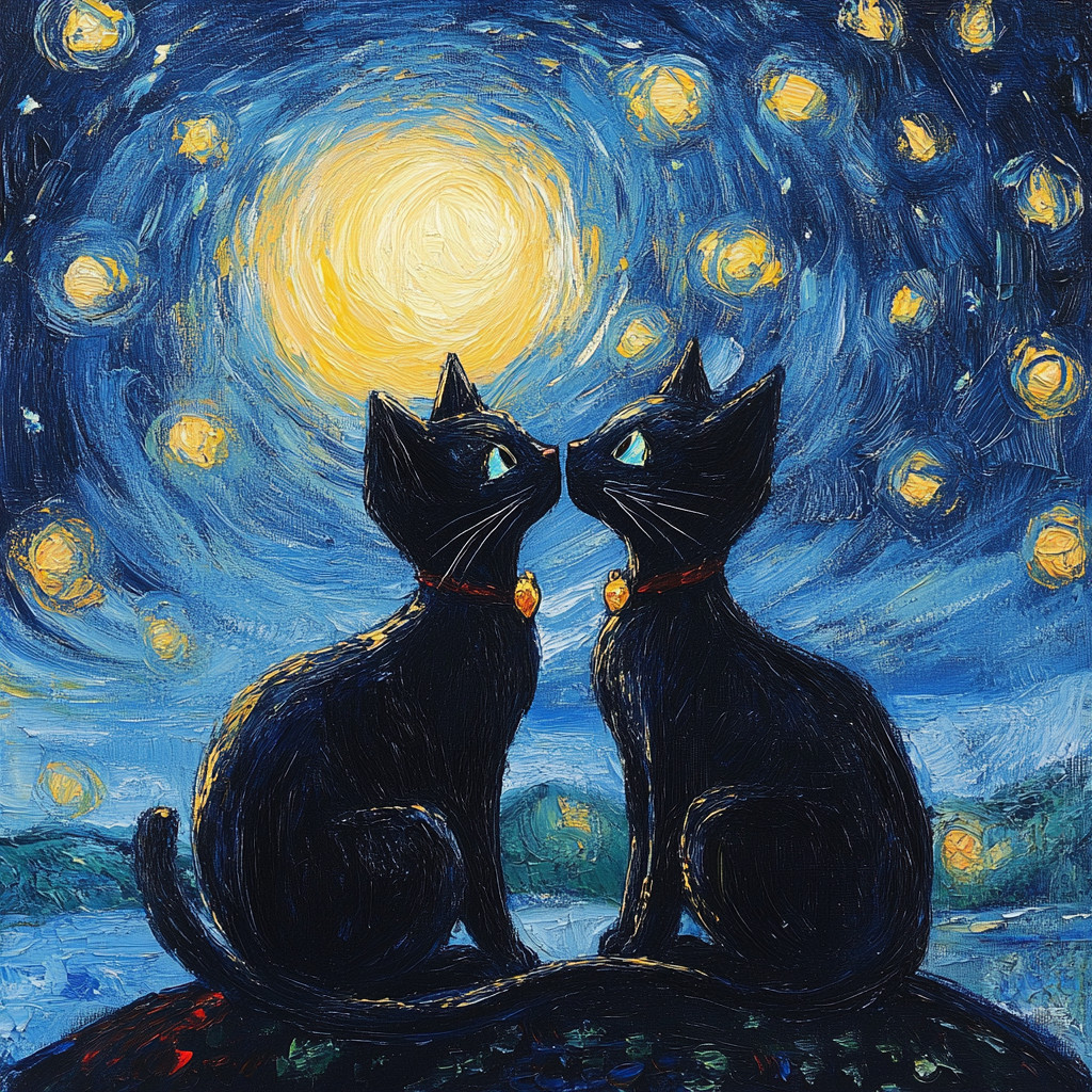 Starry Night Cats In Love Wall Decal Sticker 18X18cm Large
