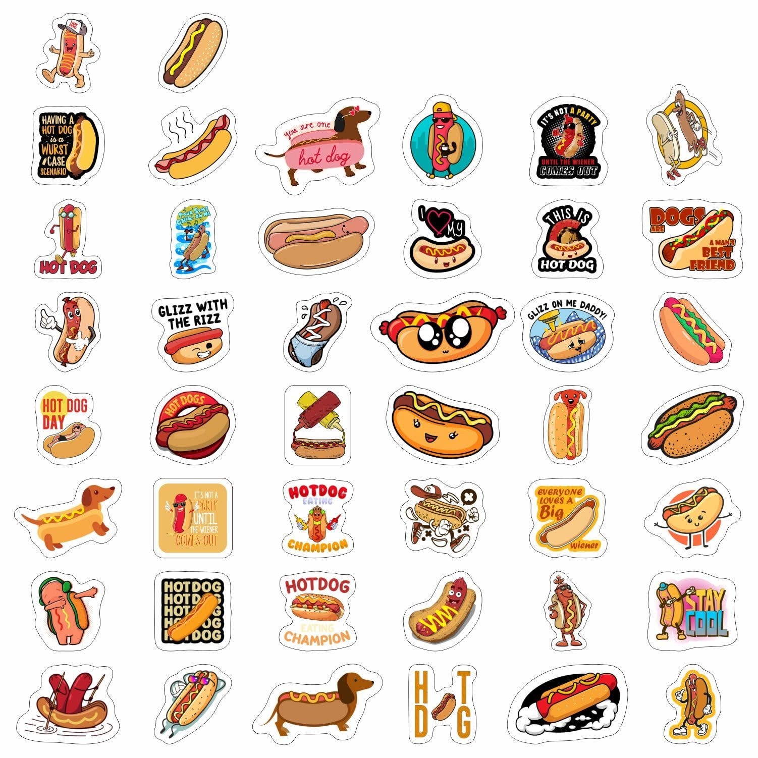 BulbaCraft 100Pcs Hot Dog Stickers for Laptop – Hot Dog Party Decorations, Gi…