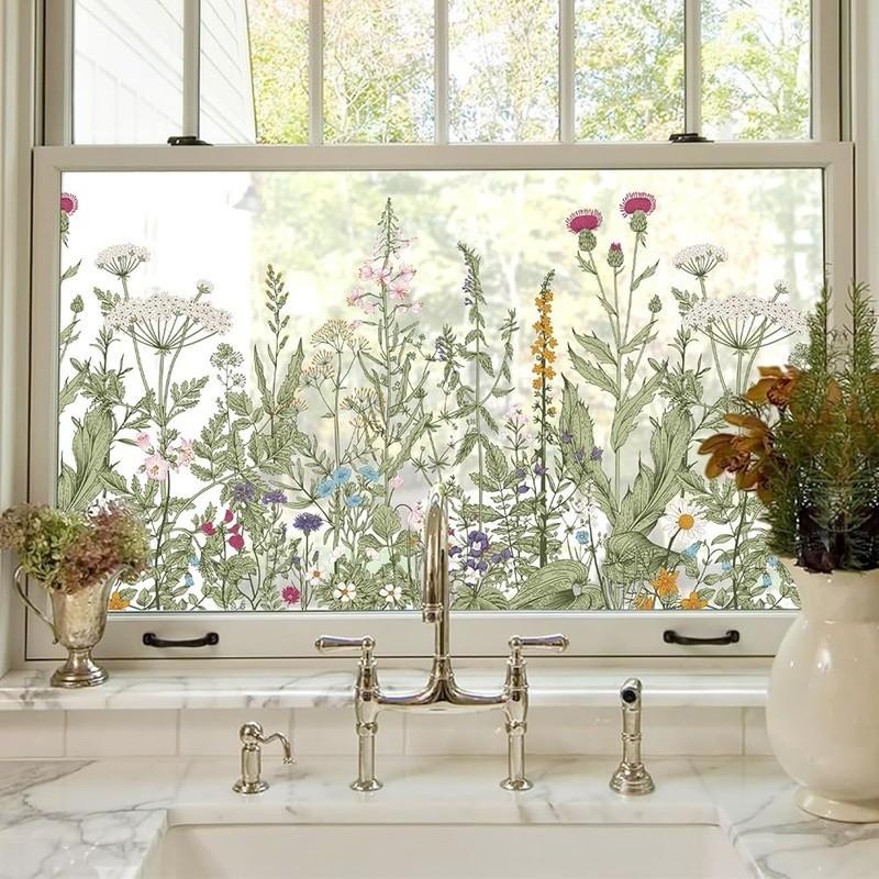 Vibrant Bohemian Flower Window Decals Static Cling DIY Home Decor Film New