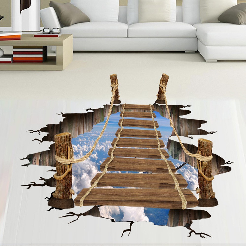 3D Bridge Stream Floor Wall Sticker Removable Mural Decals Vinyl Art Room Decors