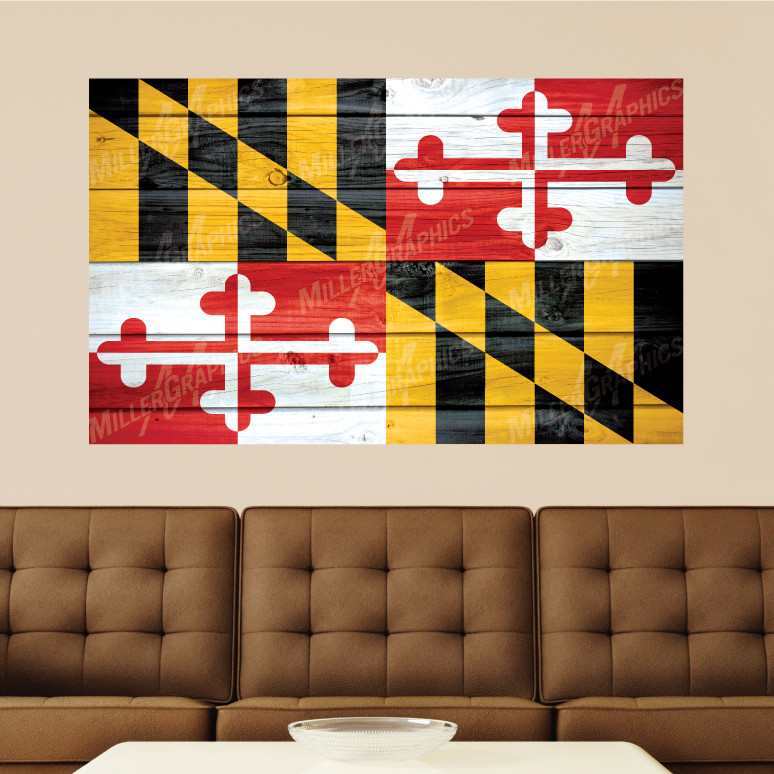 Maryland Flag Distressed Wood Vinyl Wall Decal Sticker Graphic Art – 4 Sizes