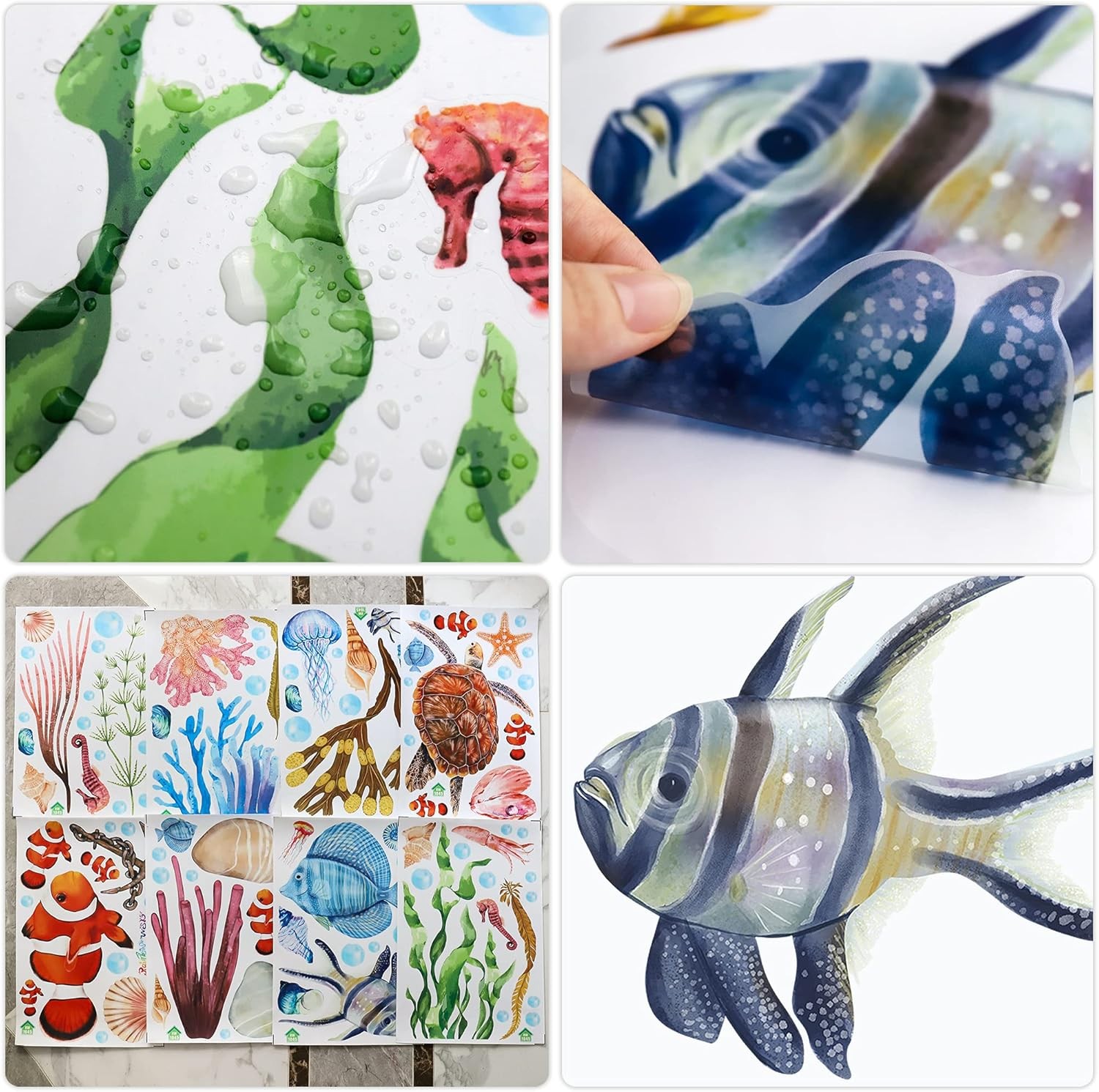 3D Ocean Wall Stickers Under The Sea Decals 12 inch x 18 inch, Blue