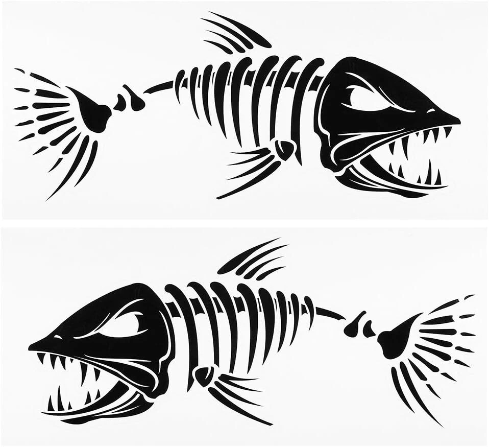 Skeleton Fish boat Decals large vinyl graphic Fishing sticker window 6″ – 26″