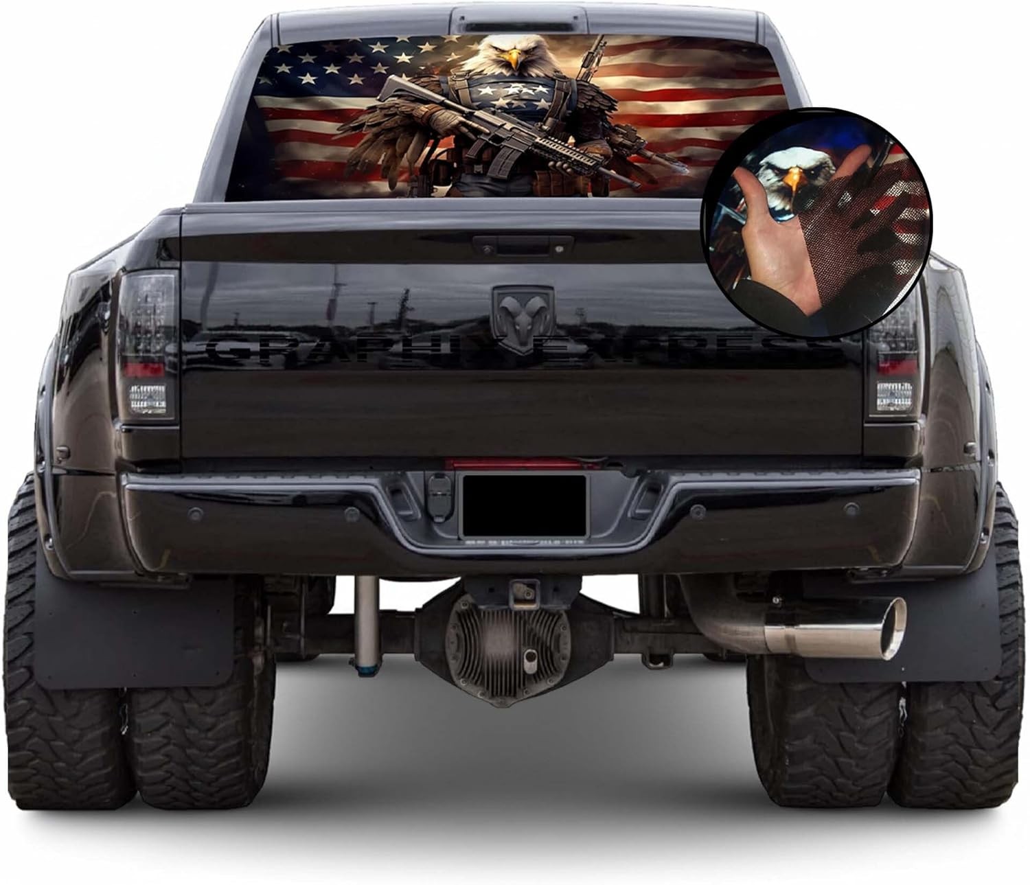 Truck Back Window Graphics – Bald Eagle American Flag Decal (P546) – USA Flag