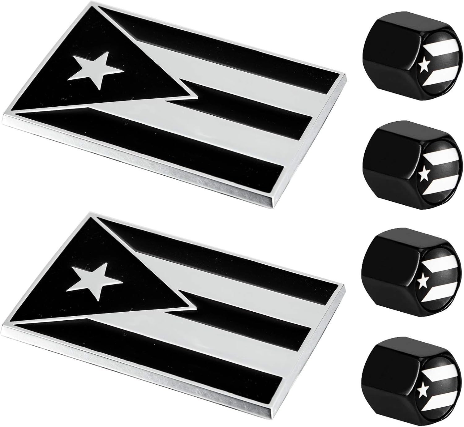 Patriotic 2-Pack Puerto Rico Flag Auto Emblems & Valve Stem Caps – Easy Apply!