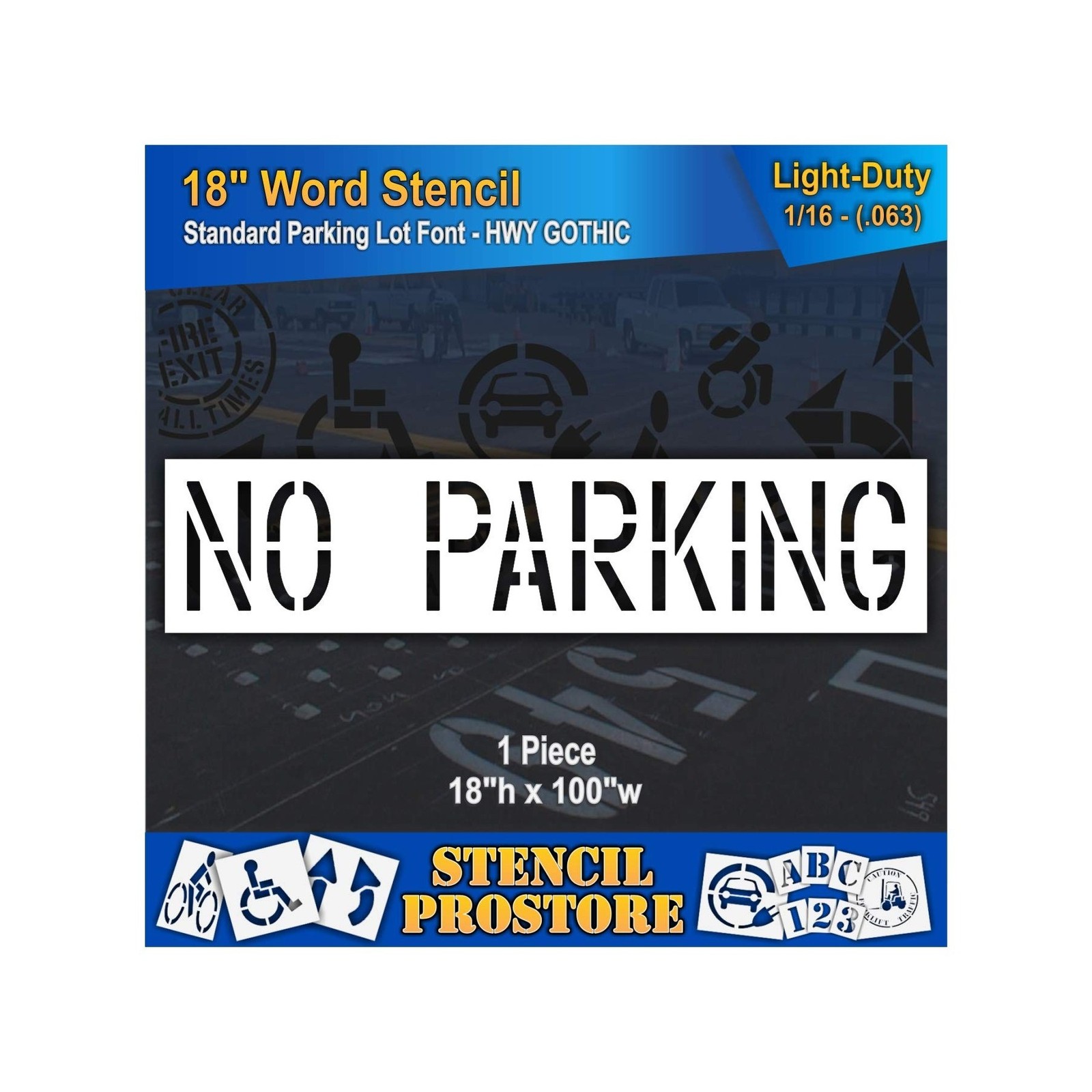 Pavement Marking Stencils – 18 inch NO Parking Stencil – 18″ x 99″ x 1/16” (…