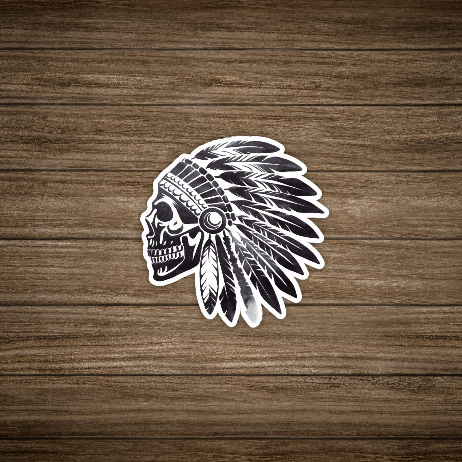 Native American Inspired Skull Chief Headdress Feather Sticker Decal #859