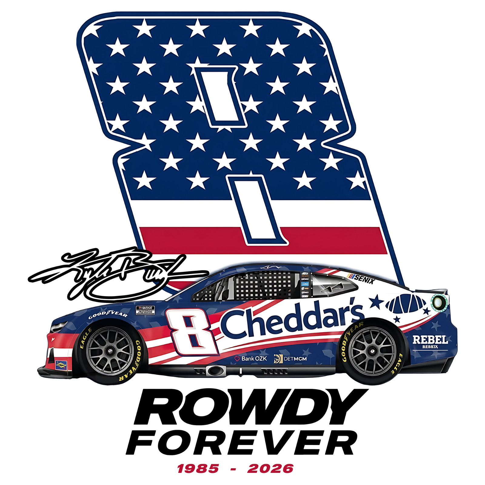 Kyle Busch Tribute 8 Chedar’s Rowdy Forever Commemorative Vinyl Sticker/Decal