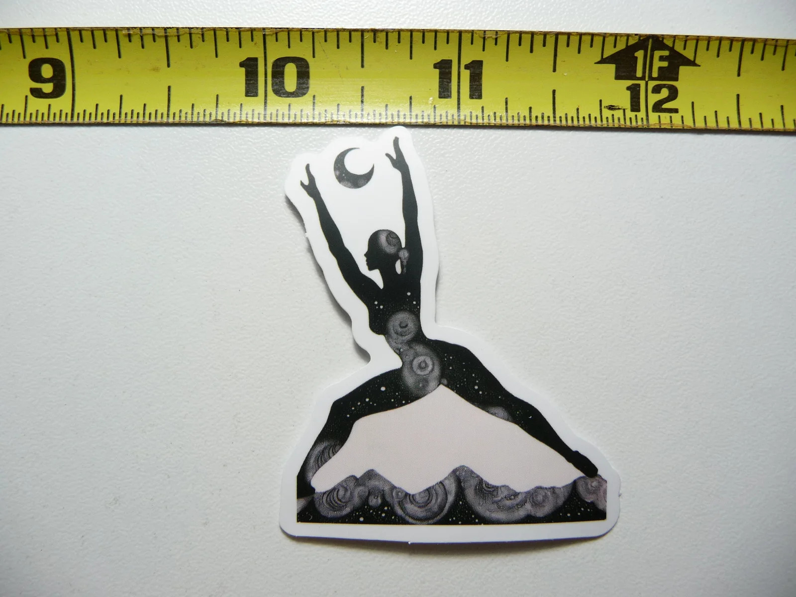 WOMAN STRETCHING YOGA NIGHT MOON SCENE SMALL STICKER DECAL NATURE OUTDOORS FUN