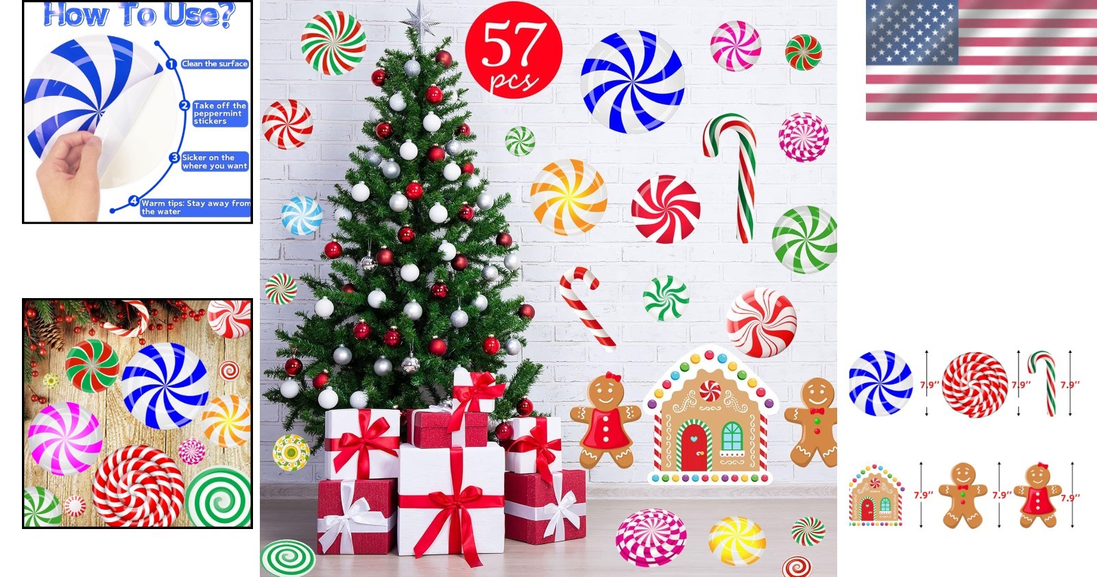 Easy-to-Apply 57PCS Peppermint Wall and Floor Decals for Kids’ Christmas Fun