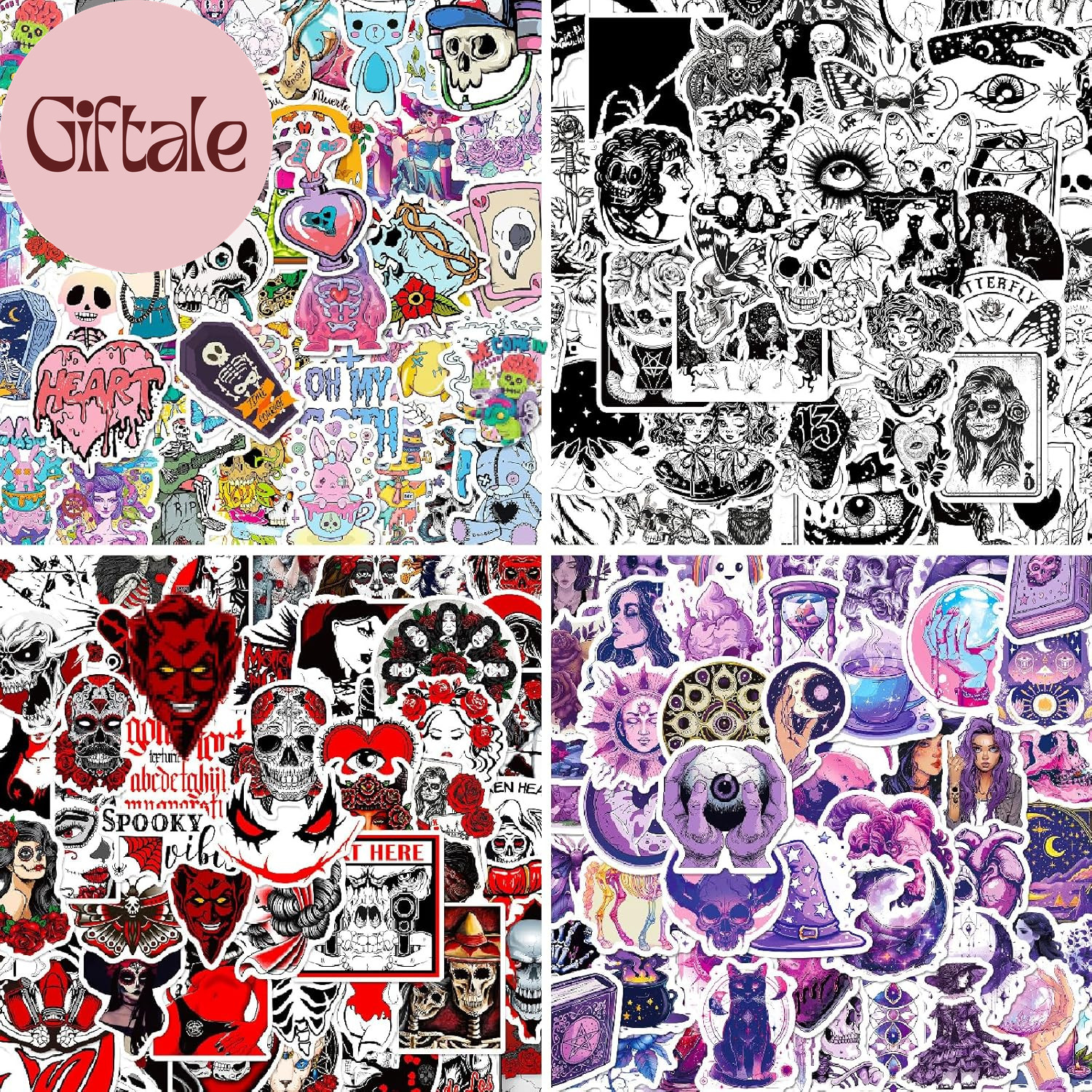 200 Pcs Horror Goth Decor Stickers Bulk.Goth Accessories.Cool Skull Horror Stick