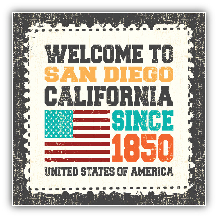 San Diego Grunge Travel Postage Stamp Car Bumper Sticker Decal