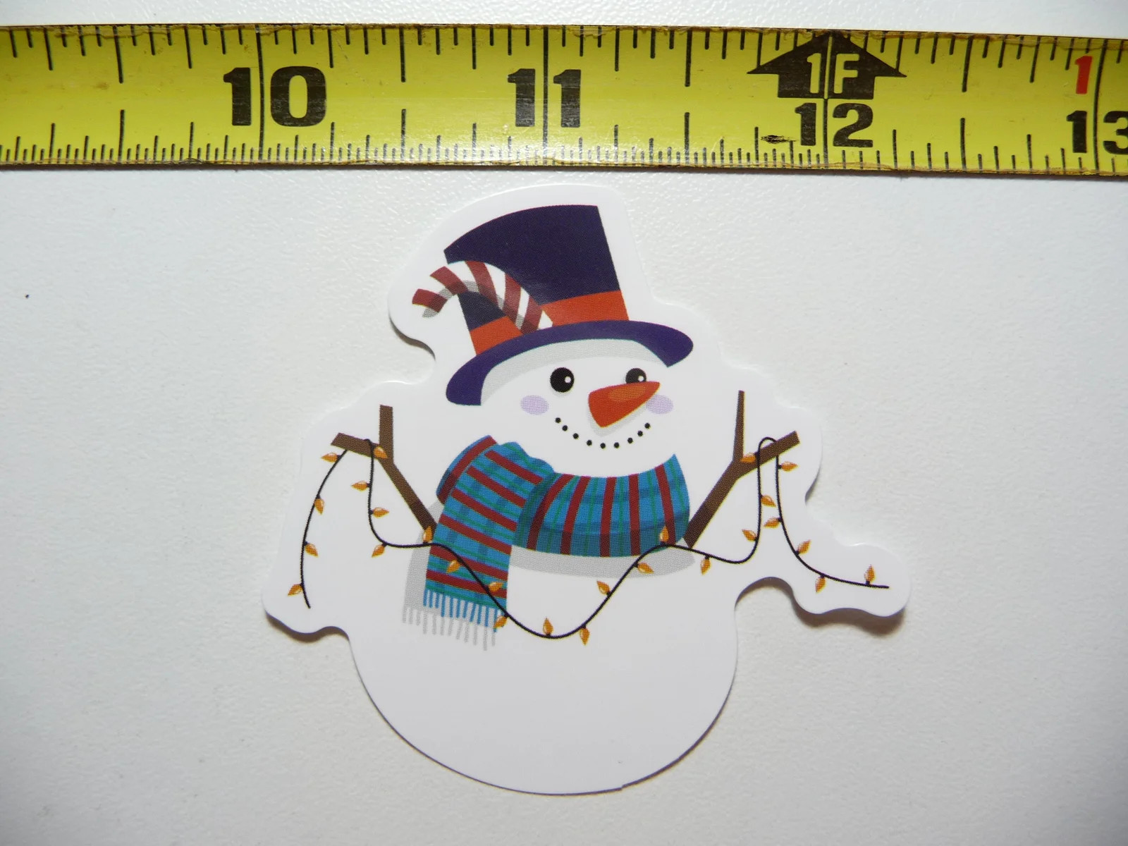 HAPPY SNOWMAN HANGING CHRISTMAS LIGHTS SMALL STICKER DECAL WINTER HOLIDAYS FUN