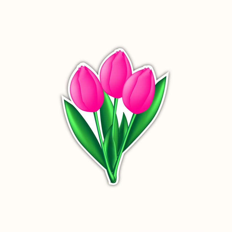 Pink Tulip Flowers Vinyl Sticker Beautiful Floral Waterproof Decal Laptop Bottle