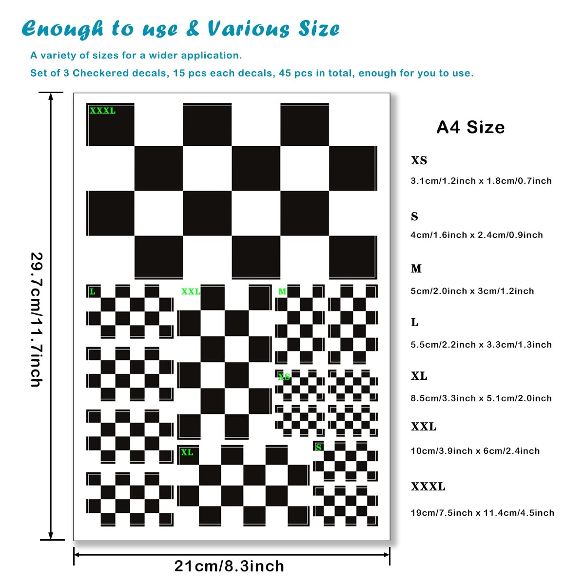 Checkered Black and White Racing Flag Sticker Decal in Multiple Sizes, 3 Pack…