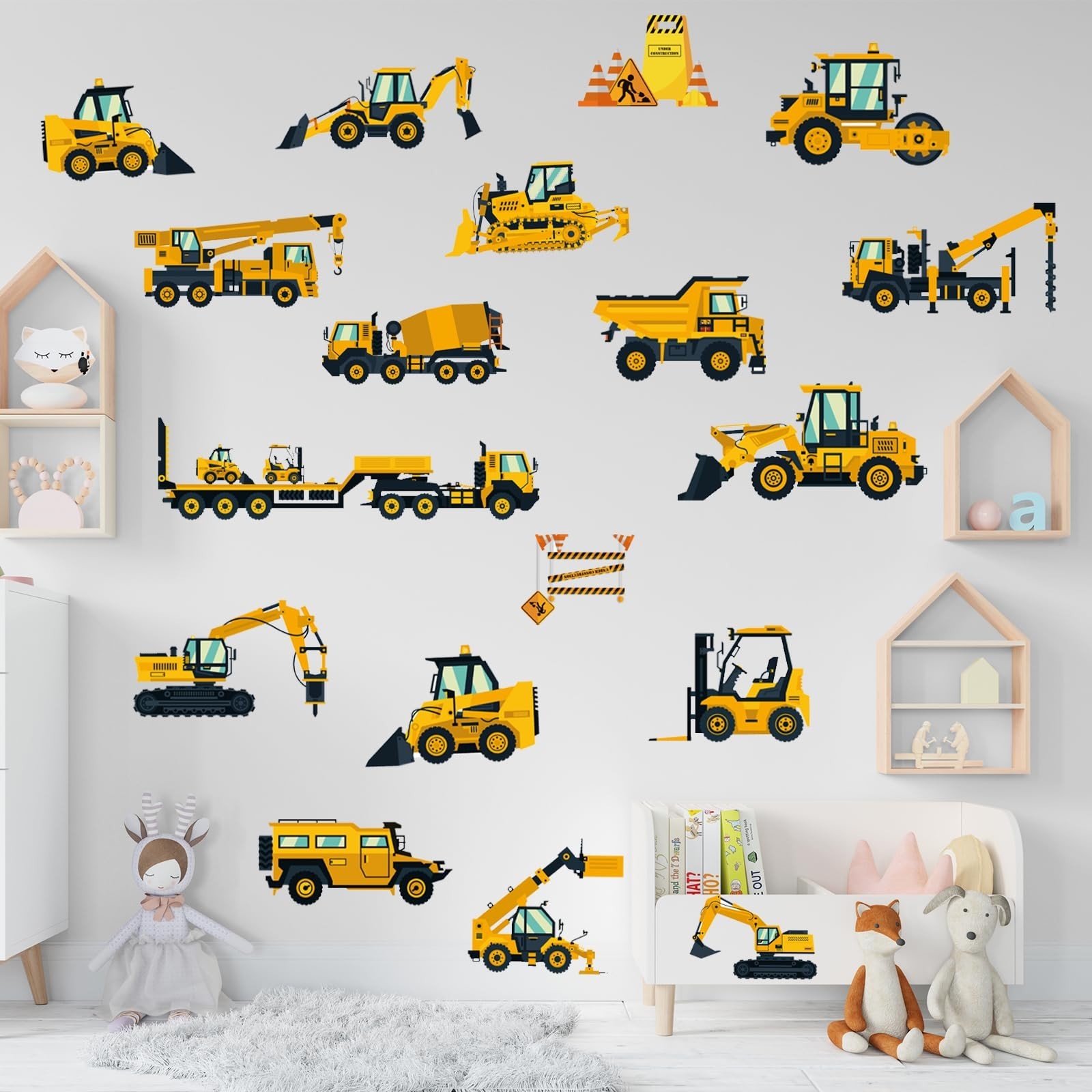 Construction Vehicles Wall Decals – Peel & Stick Removable Stickers for Kids’ Ro