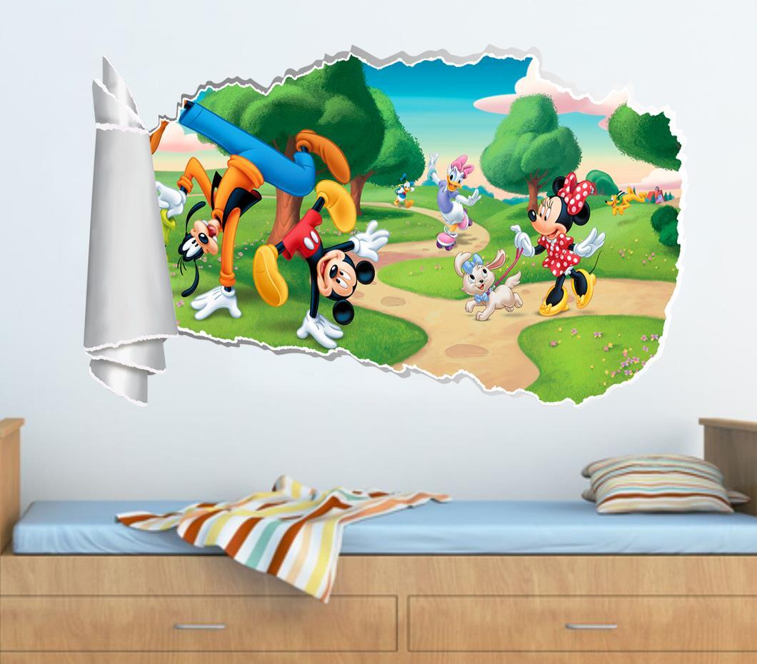 Mickey Mouse & Friends Disney 3D Torn Hole Ripped Wall Sticker Decal Art WT317