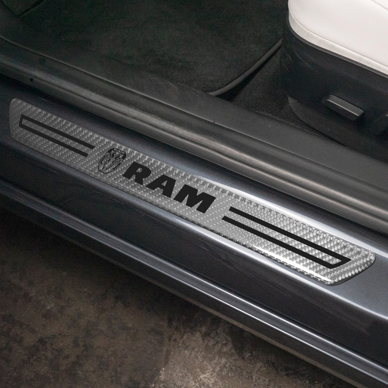 RAM 2019 up Silver Carbon Fiber Universal Door Sill Protector Kick Plates