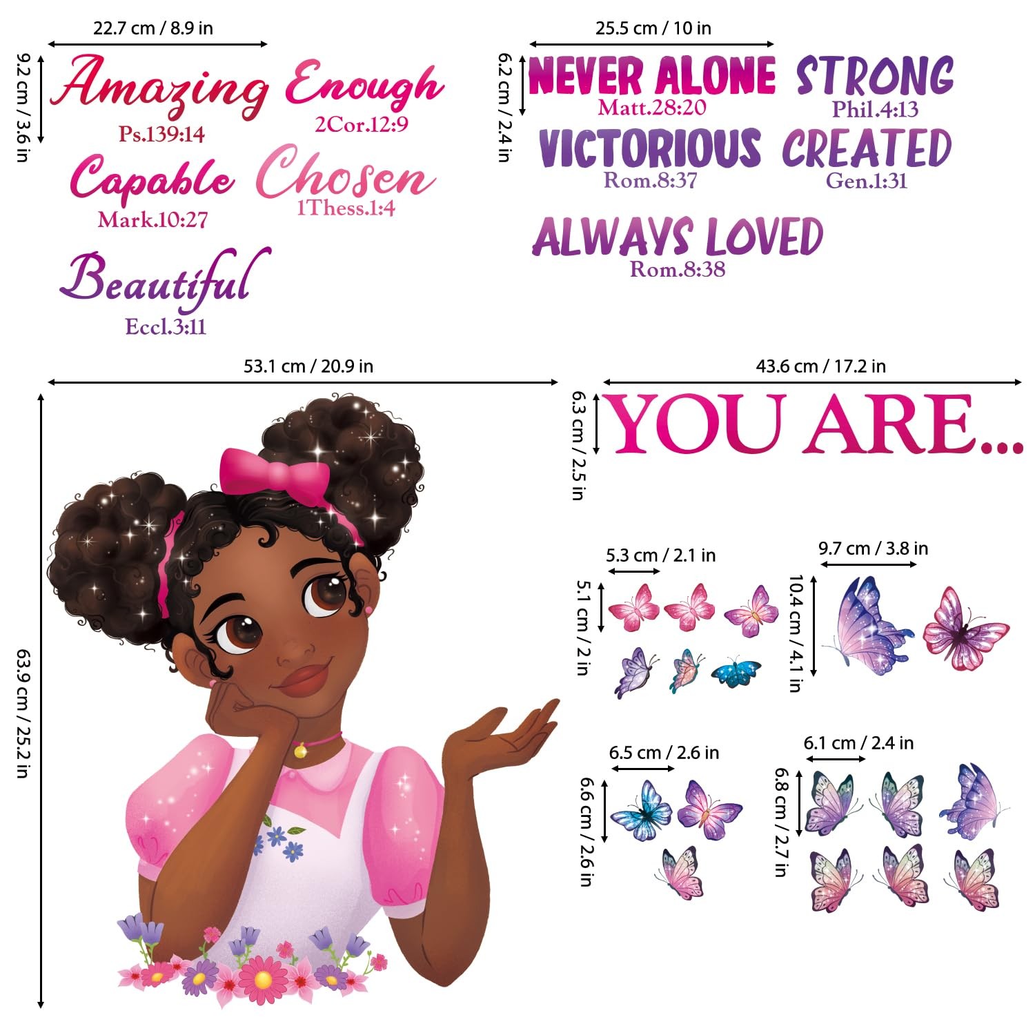 SG2-2315 Black Girl Magic Wall Stickers Decals Girls Bedroom Butterfly Kids R…