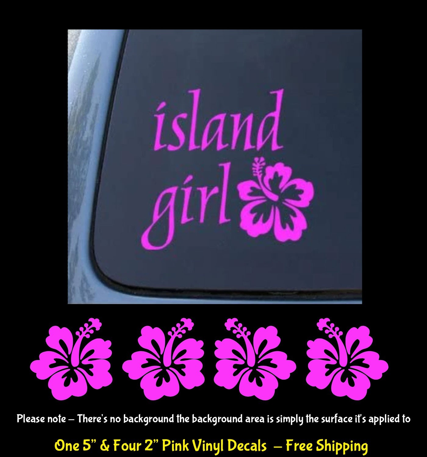 Island Girl Hibiscus Flowers 5″ Pink Vinyl Decal Car Truck Any Flat Surface
