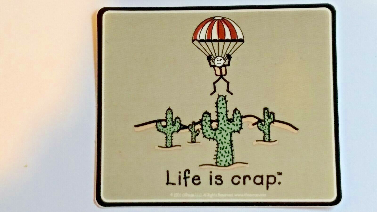 LIFE IS CRAP! PARACHUTE ~ CACTUS ~ 3.3″ X 5″ VINYL STICKER ~ NEW ~ FUN GIFT!