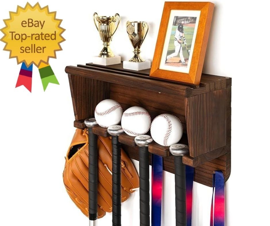 Baseball Bat Holder, Wall-Mounted Medal Hanger Trophy Display Shelf, Sports Memo