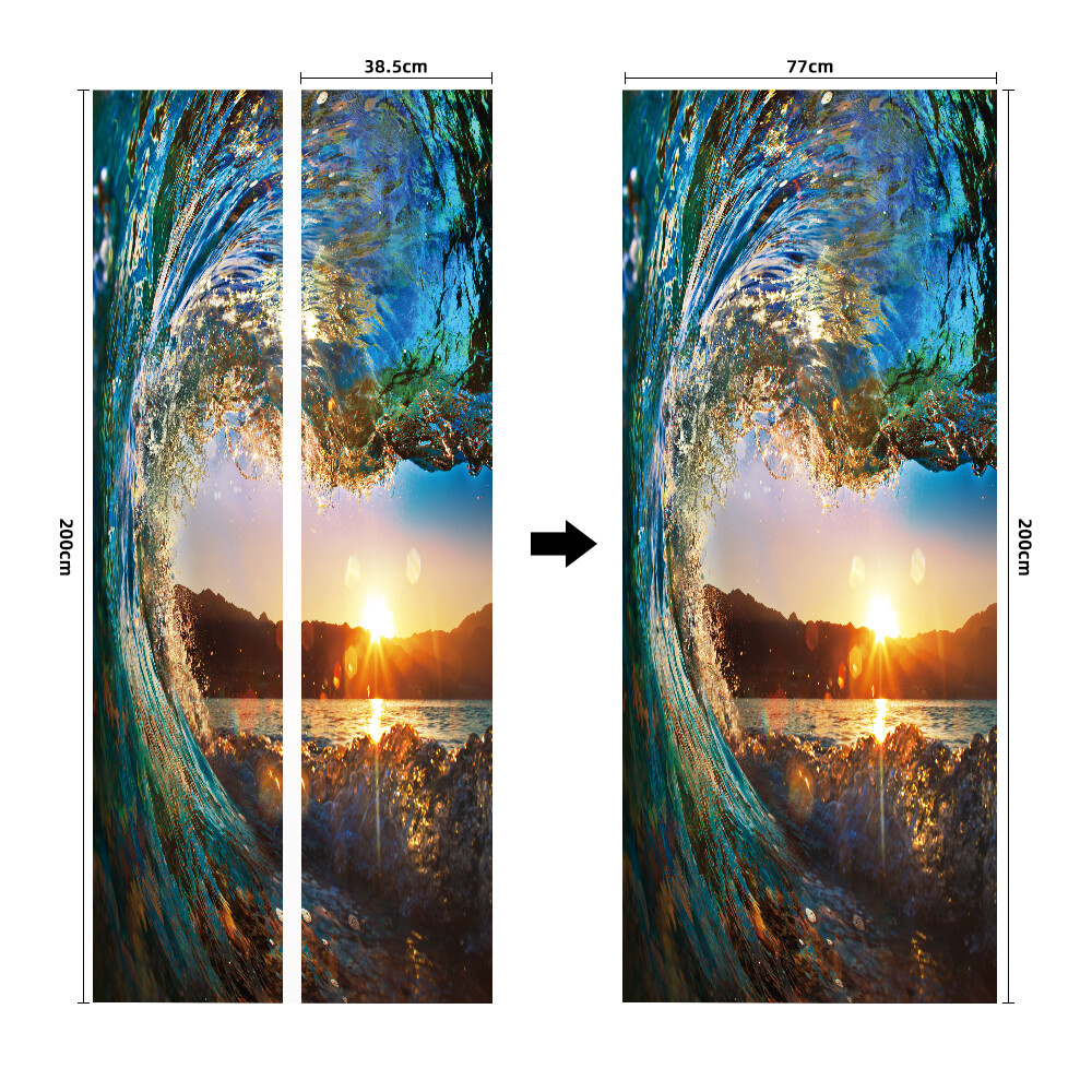 Door, Wall STICKER – Sea Wave Sunset Scenery 3D Waterproof Murals Decal Cover