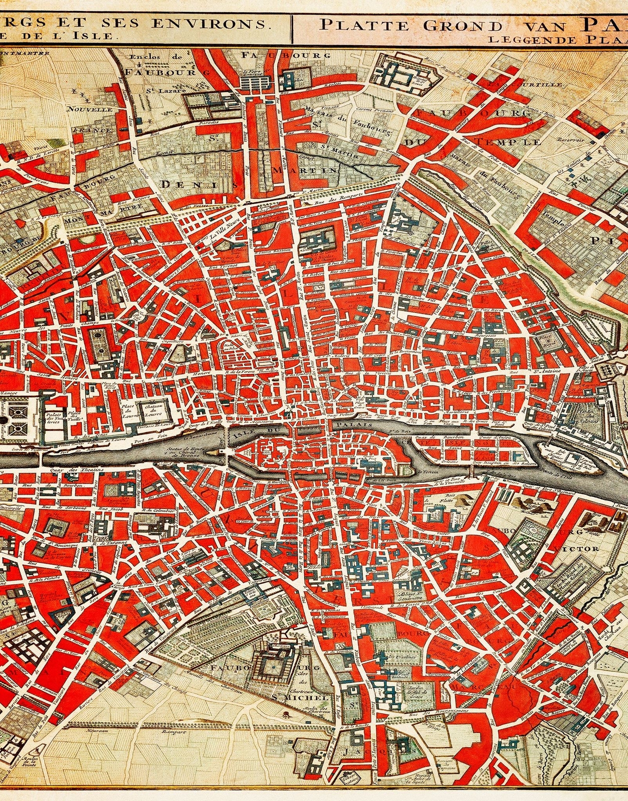 Vintage Map of Paris Wall Mural. Plattegrond van Parijs (ca. 1721–1774) by Guill