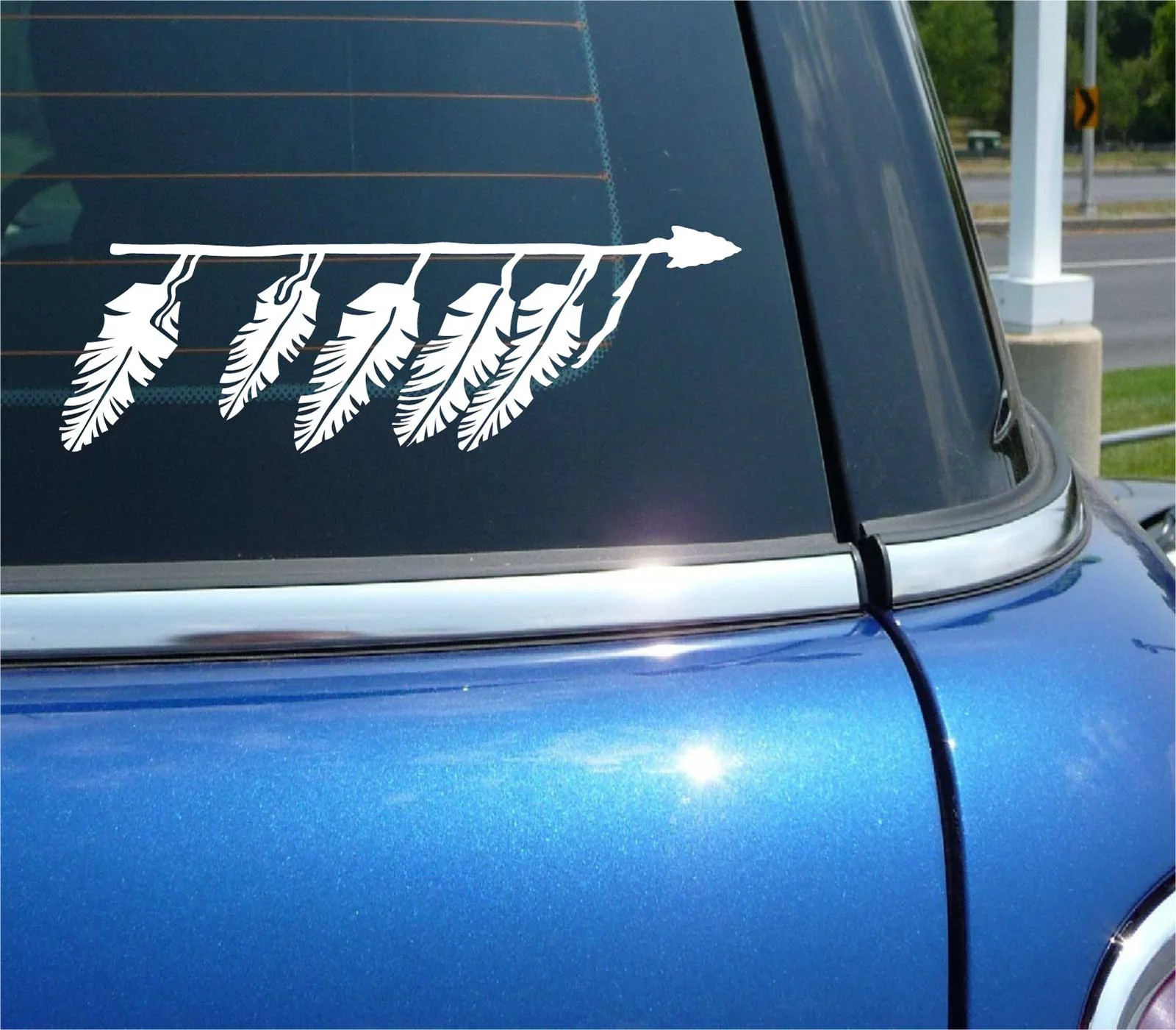 INDIAN NATIVE AMERICAN SPEAR FEATHERS DECAL STICKER ART CAR WALL DECOR