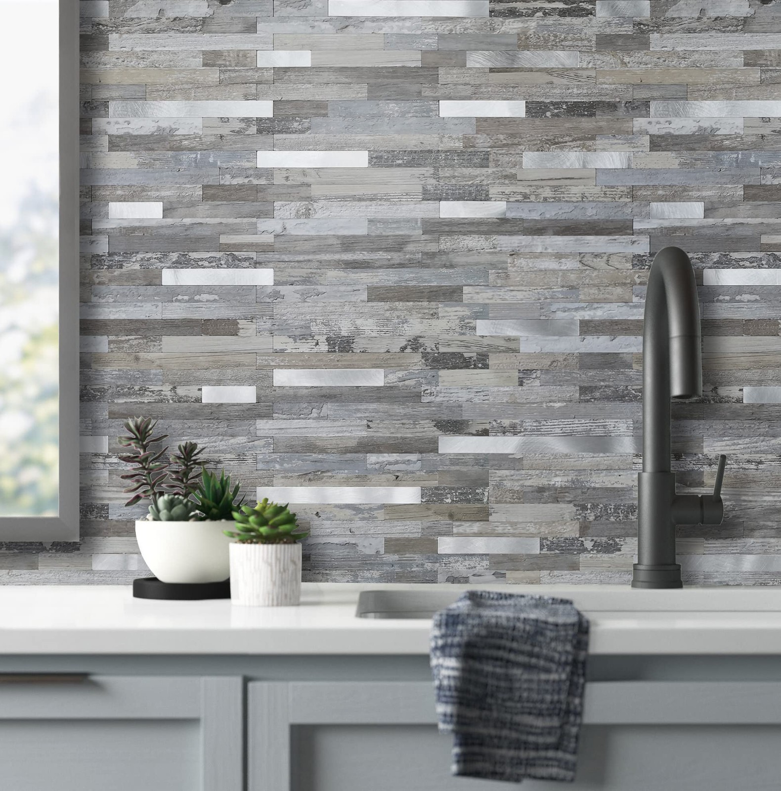 20 Sheets Peel and Stick Backsplash, Distressed Wood Look PVC Wall Tiles Stic…