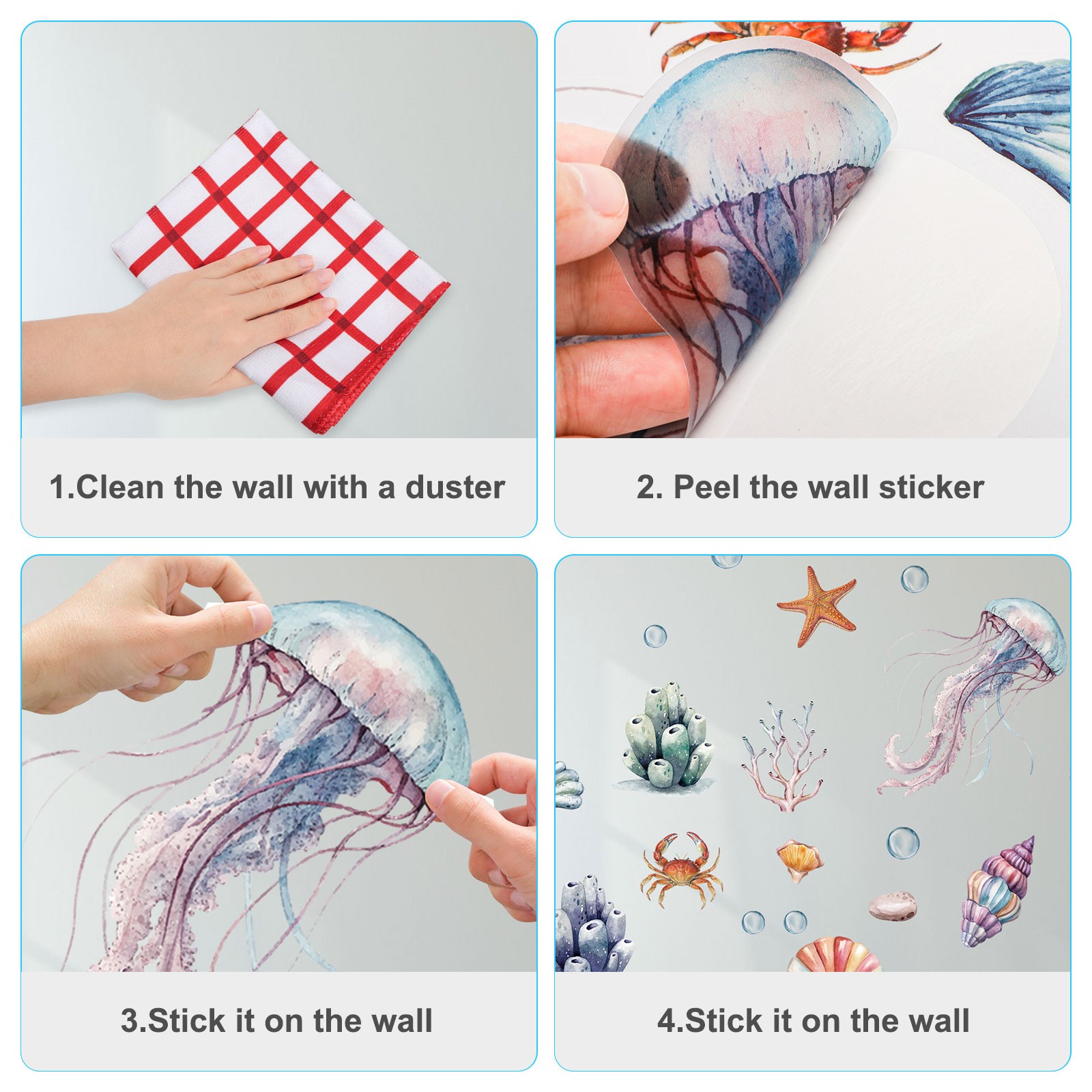 2PCS Marine Life Wall Decals Removable Ocean Stickers For Smooth Walls, Wardrobe