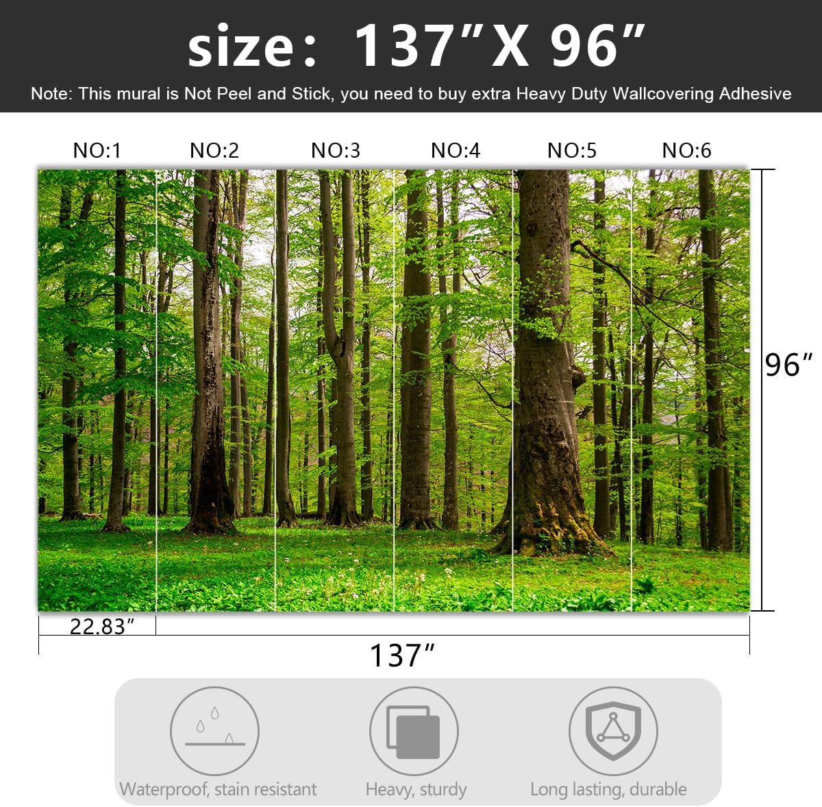 Green Forest Tree Fabric Wallpaper Mural for Living Room & Bedroom 137″x96