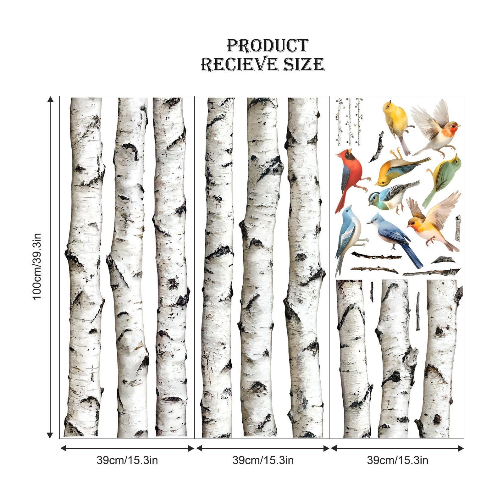 Birch Tree Wall Decal 95in White Aspen Birds Vinyl Peel Stick