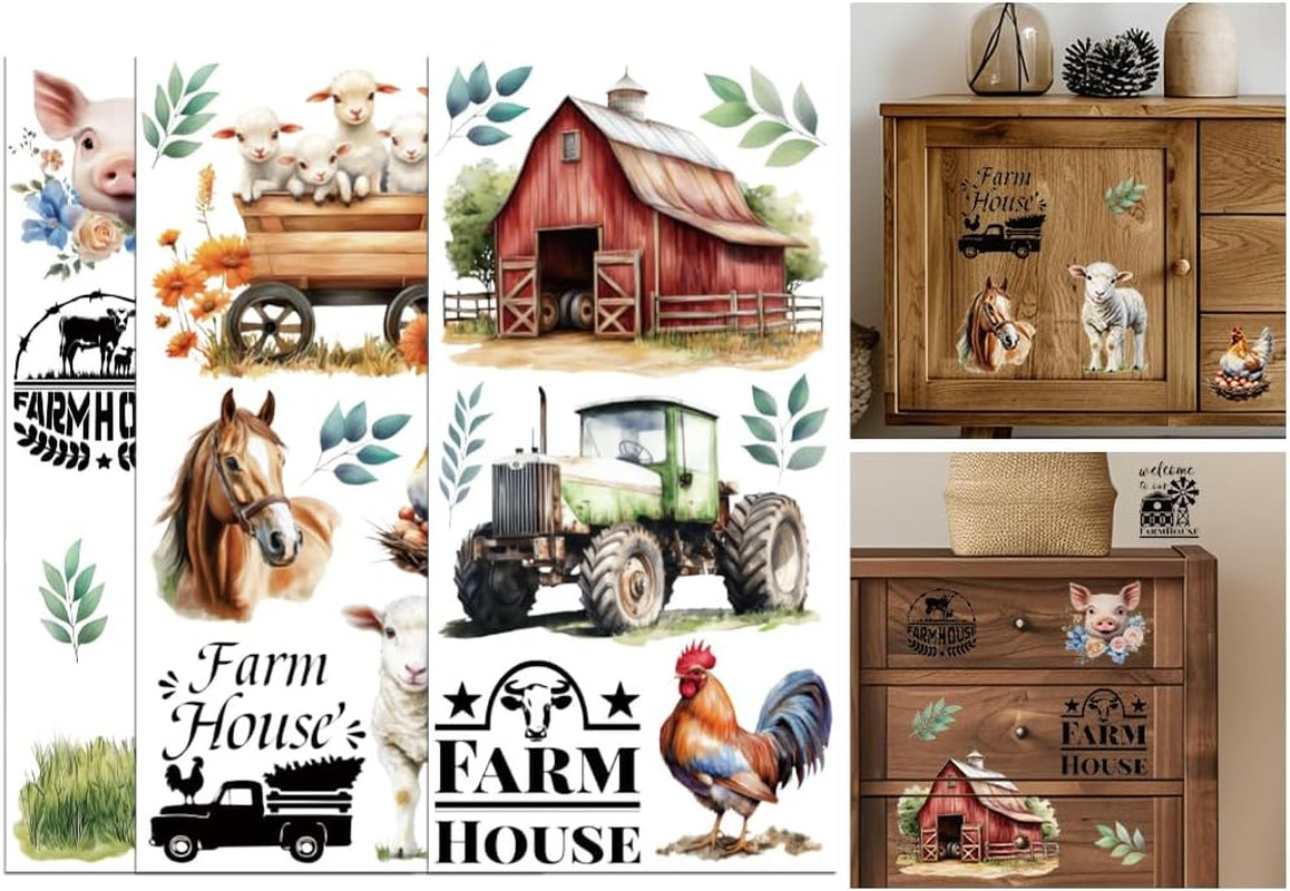 Rub on Transfer Sticker for Furniture Crafts Decor 6″x12″ Farm Seris, 3Pcs Water