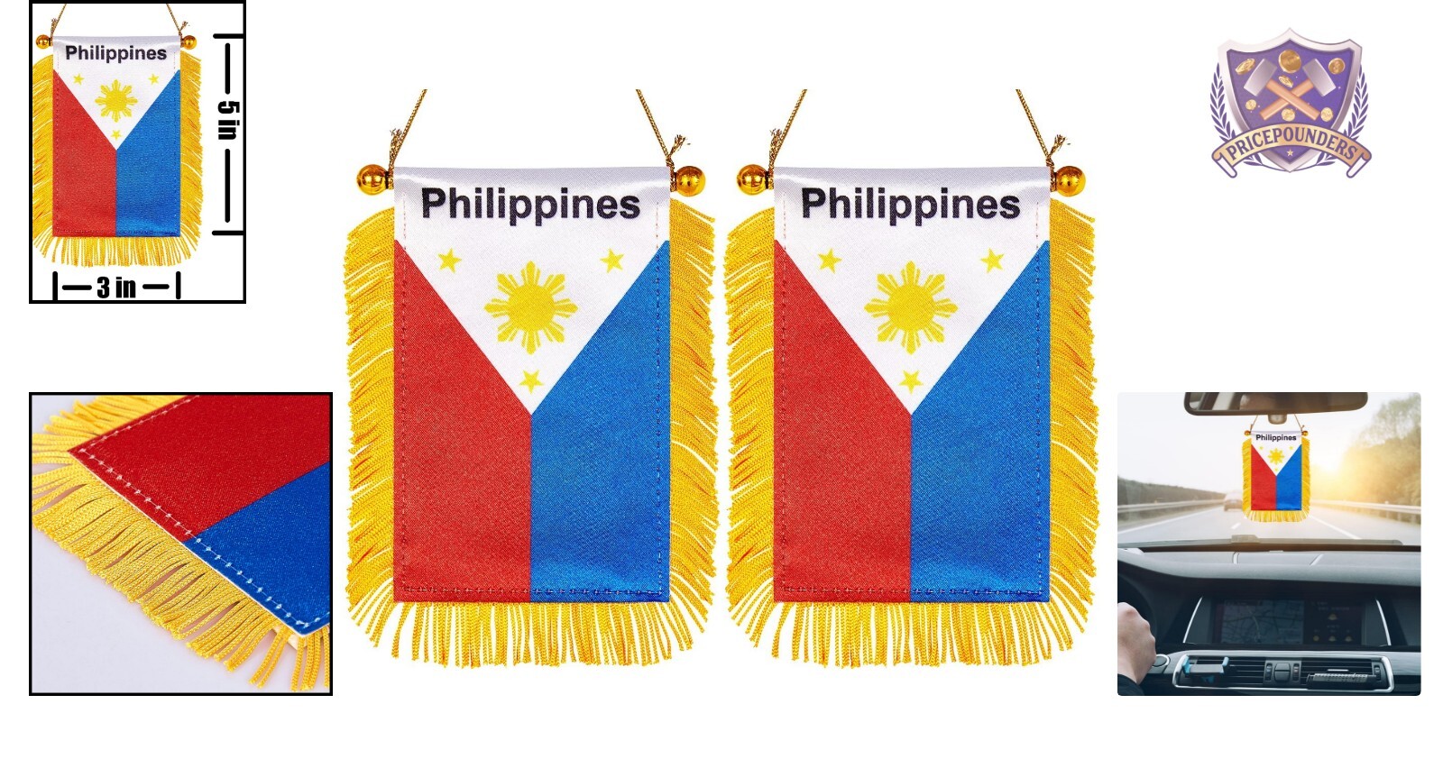 Double-Sided 3 X 5 Inch Philippine Flag for Cars & Home – Golden Fringe Detail
