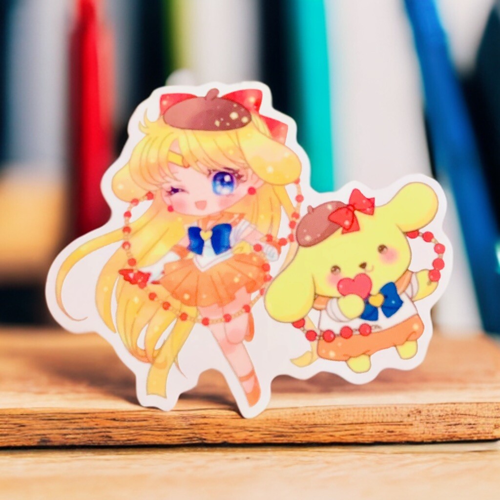 Sailor Venus x Pompompurin Sticker Decal, 3.5” Clear Moon Sanrio Hello Kitty